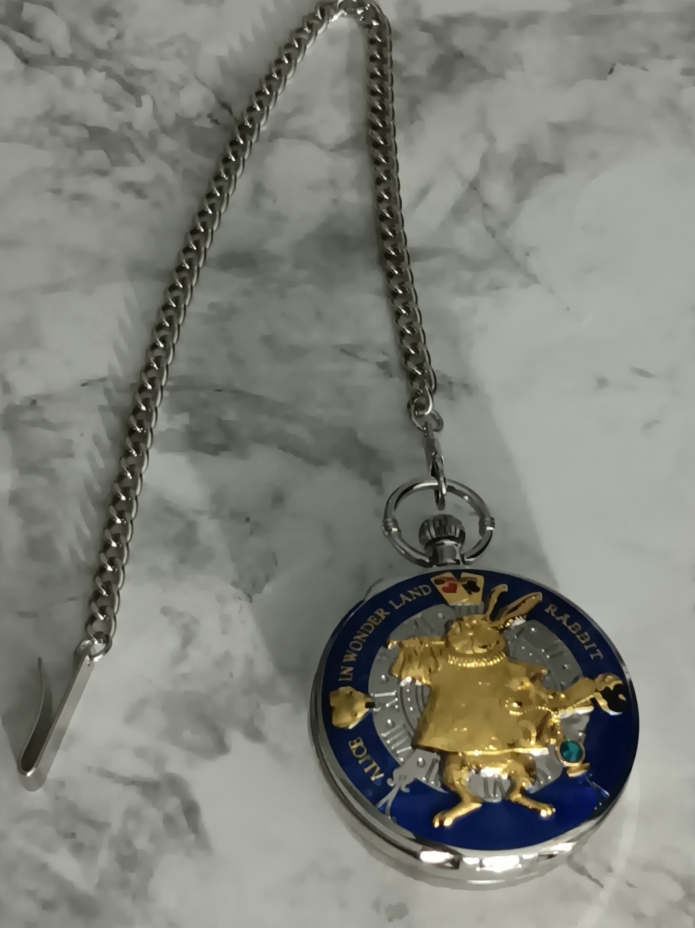 Alice in Wonderland White Rabbit Musical Pocket Watch with Chain EUC - Picture 2 of 7